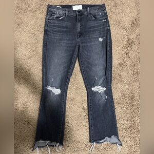 MOTHER Black Distressed Flare Jeans